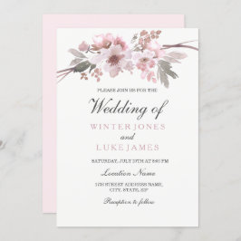 Blush Pink & Grey Winter Floral Wedding Einladung