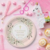 Blush Pink Grüne Taufe Christening Pappteller (Party)