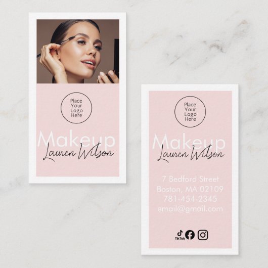 Blush Pink Haar-, Make-up- und Schönheitsstudio Ve Visitenkarte (Vorne/Hinten)