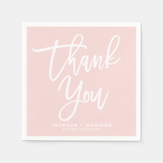 Blush Pink Hand Letter Script Vielen Dank Serviette (Vorderseite)