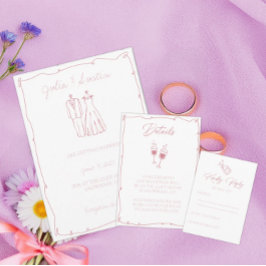 Blush Pink Handgezeichnete Braut und Groom Hochzei Einladung