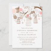 Blush Pink Hanging Birdcages Hochzeit Einladung (Vorderseite)