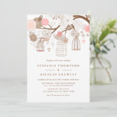 Blush Pink Hanging Birdcages Hochzeit Einladung (Stehend Vorderseite)