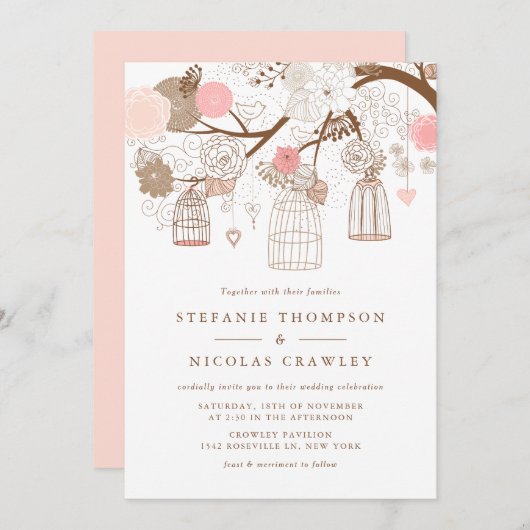 Blush Pink Hanging Birdcages Hochzeit Einladung (Vorne/Hinten)
