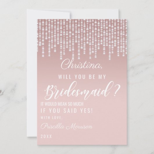 Blush Pink Hanging Diamond Lights Bridesmaid Einladung (Vorderseite)