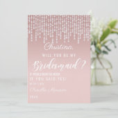 Blush Pink Hanging Diamond Lights Bridesmaid Einladung (Stehend Vorderseite)