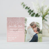 Blush Pink Hanging Diamond Lights Save the Date (Stehend Vorderseite)