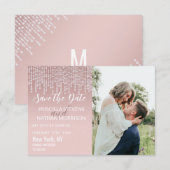 Blush Pink Hanging Diamond Lights Save the Date (Vorne/Hinten)