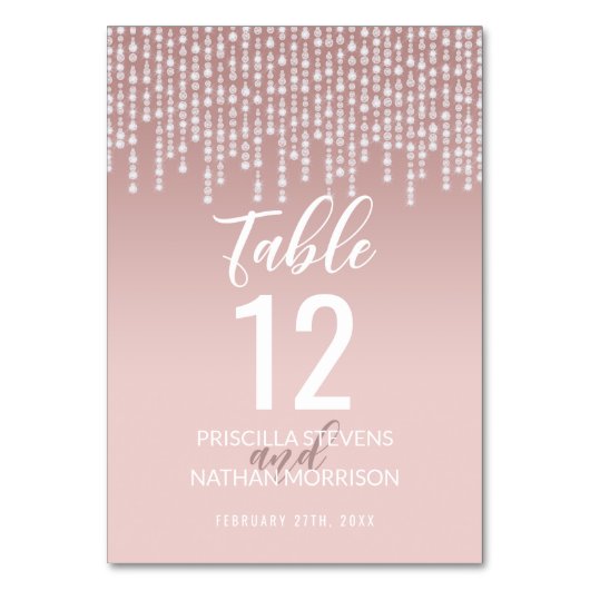 Blush Pink Hanging Diamond Lights Tischnummer (Vorderseite)