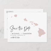 Blush Pink Hawaii Karte Modern Script Save the Dat (Vorne/Hinten)