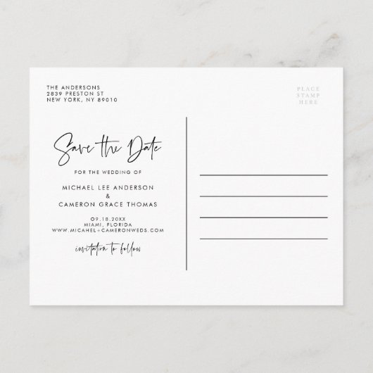 Blush Pink Hawaii Karte Modern Script Save the Dat (Rückseite)