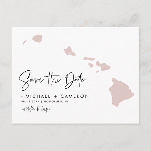Blush Pink Hawaii Karte Modern Script Save the Dat (Vorderseite)