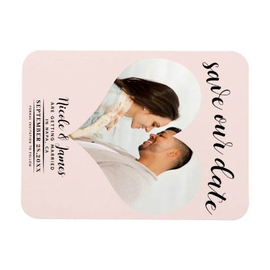 Blush Pink Heart Foto Hochzeit Speichern Sie das D Magnet (Horizontal)