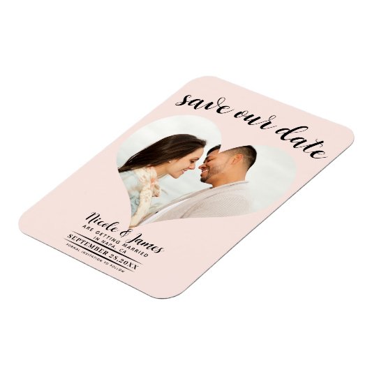 Blush Pink Heart Foto Hochzeit Speichern Sie das D Magnet (Linke Seite)