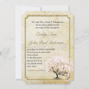 Blush Pink Heart Leaf Rose Gold Hochzeit Einladung