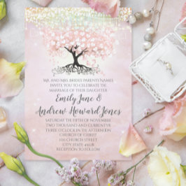 Blush Pink Heart Leaf Tree Country Wedding Einladung