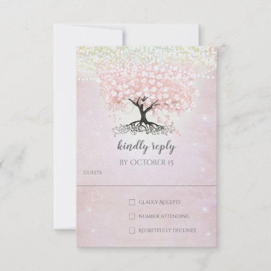 Blush Pink Heart Leaf Tree Country Wedding UAWG Einladung (Vorderseite)