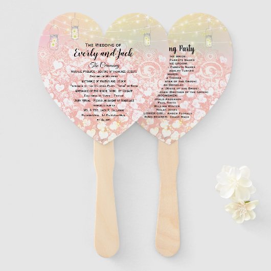 Blush Pink Heart Leaf Tree Hochzeitsprogramm Fächer (Vorne und Hinten)