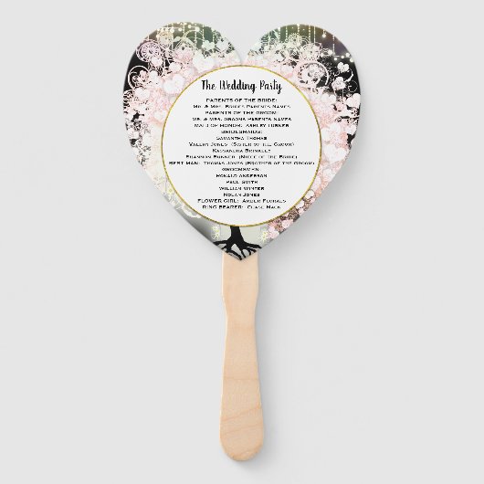 Blush Pink Heart Leaf Tree Wedding Programm Black Fächer (Rückseite)