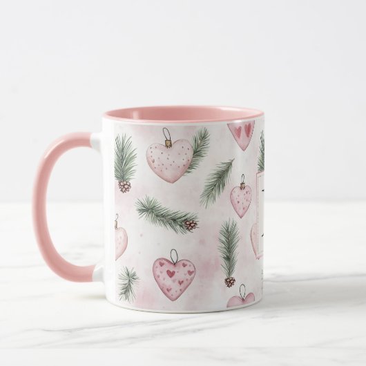 Blush Pink Hearts Christmas Monogram Tasse (Links)
