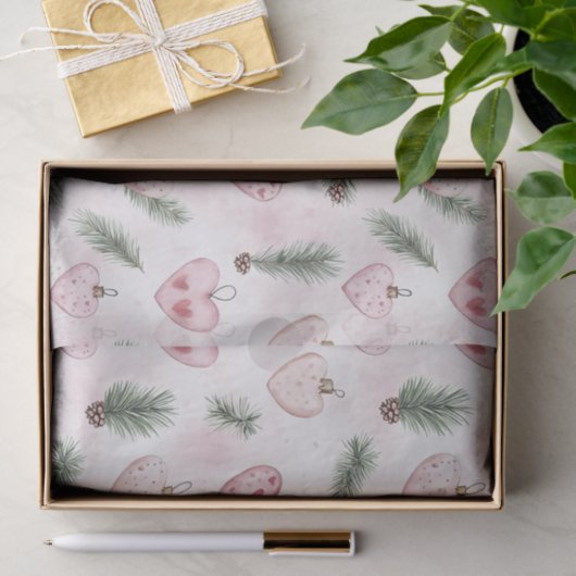 Blush Pink Hearts Christmas Pine Cones Seidenpapier (Geschenk)