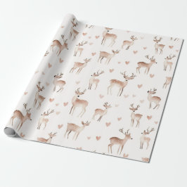 Blush Pink Hearts Cream Deer Christmas Geschenkpapier