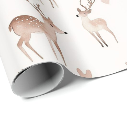 Blush Pink Hearts Cream Deer Christmas Geschenkpapier (Rolleneckpunkt)