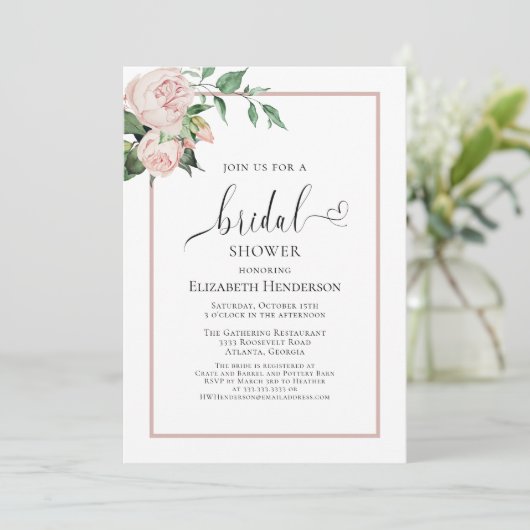 Blush Pink Heft Script Brautparty Einladung (Stehend Vorderseite)
