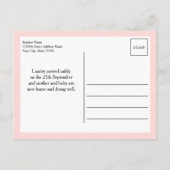 Blush Pink Hello World Foto Birth Stat Ankündigungspostkarte (Rückseite)