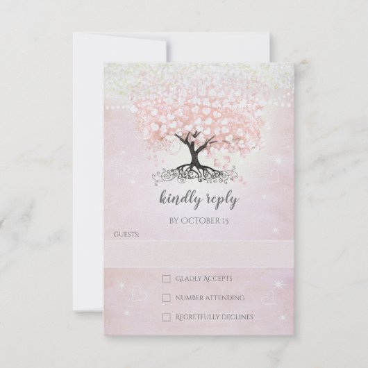 Blush Pink Herzleder Tree Land Hochzeit UAWG in Ro Einladung (Vorderseite)