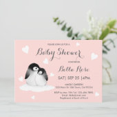 Blush Pink Herzpinguin Kinderdusche Einladungen (Stehend Vorderseite)