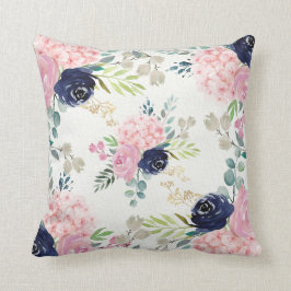 Blush Pink Hidrangea, Marineblauer Pilz Kissen