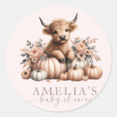 Blush Pink Highland Cow Fall Pumpkin Aufkleber (Vorderseite)
