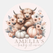 Blush Pink Highland Cow Fall Pumpkin Aufkleber (Vorderseite)