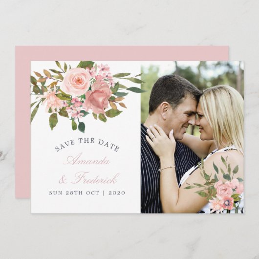 Blush Pink Hochzeit blumenreich Save the Date (Vorne/Hinten)
