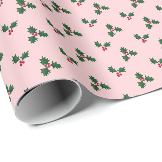 Blush Pink Holly Print Geschenkpapier (Rolleneckpunkt)