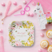 Blush Pink Honey Bee Baby Shower Paper Plate Pappteller (Party)