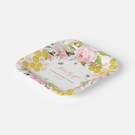 Blush Pink Honey Bee Baby Shower Paper Plate Pappteller (Gewinkelt)