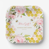 Blush Pink Honey Bee Baby Shower Paper Plate Pappteller (Vorderseite)