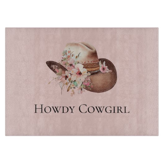 Blush Pink Howdy Cowgirl Western Hats Schneidebrett (Vorderseite)