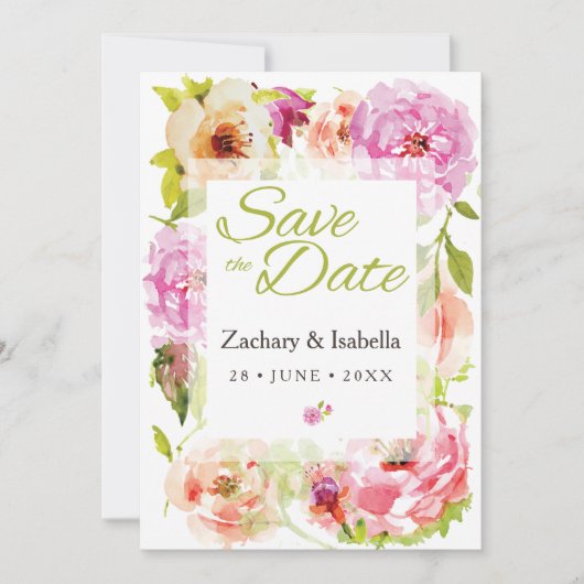 Blush Pink Hübsche Florals Hochzeit Save the Date (Vorderseite)