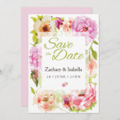 Blush Pink Hübsche Florals Hochzeit Save the Date (Vorne/Hinten)
