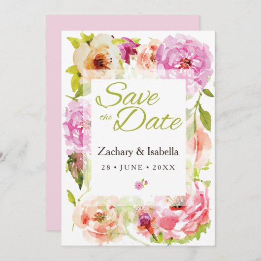 Blush Pink Hübsche Florals Hochzeit Save the Date (Vorne/Hinten)