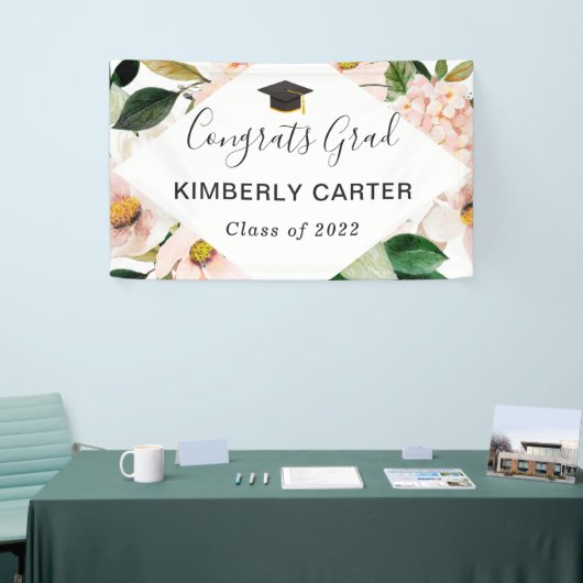 Blush Pink Hydrangea Bloral Graduation Party Banner (Messeveranstaltung)