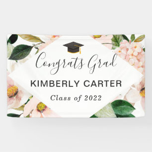 Blush Pink Hydrangea Bloral Graduation Party Banner