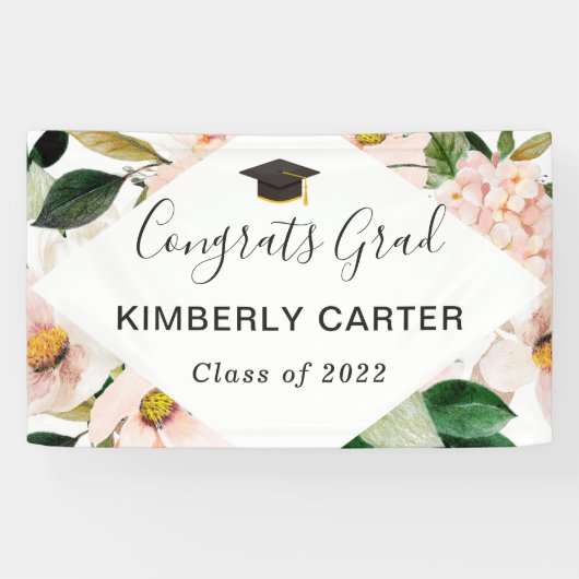 Blush Pink Hydrangea Bloral Graduation Party Banner (Horizontal)