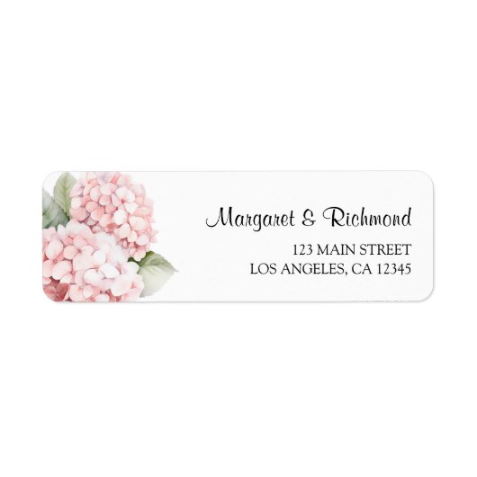 Blush Pink Hydrangea Bloral Wedding Rücksendeadres (Vorne)