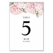 Blush Pink Hydrangea Elegante Blumenhochzeit Tischnummer (Rückseite)