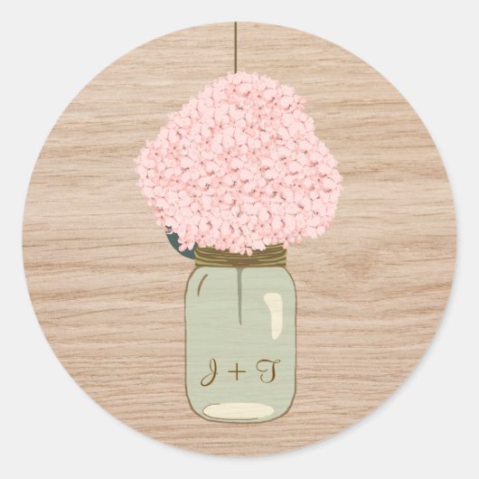 Blush Pink Hydrangea & Mason Jar Brautparty Runder Aufkleber (Vorderseite)