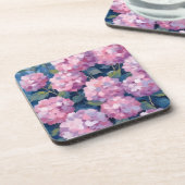Blush Pink Hydrangeas Floral Getränkeuntersetzer (Linke Seite)